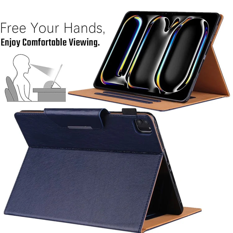 For iPad Pro 11 (2024) Case Adjustable Stand PU Leather Tablet Cover with Auto Wake  /  Sleep