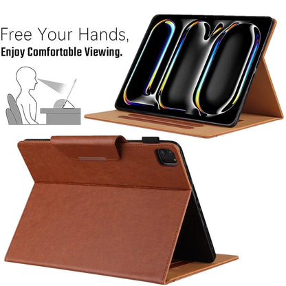 For iPad Pro 11 (2024) Case Adjustable Stand PU Leather Tablet Cover with Auto Wake  /  Sleep