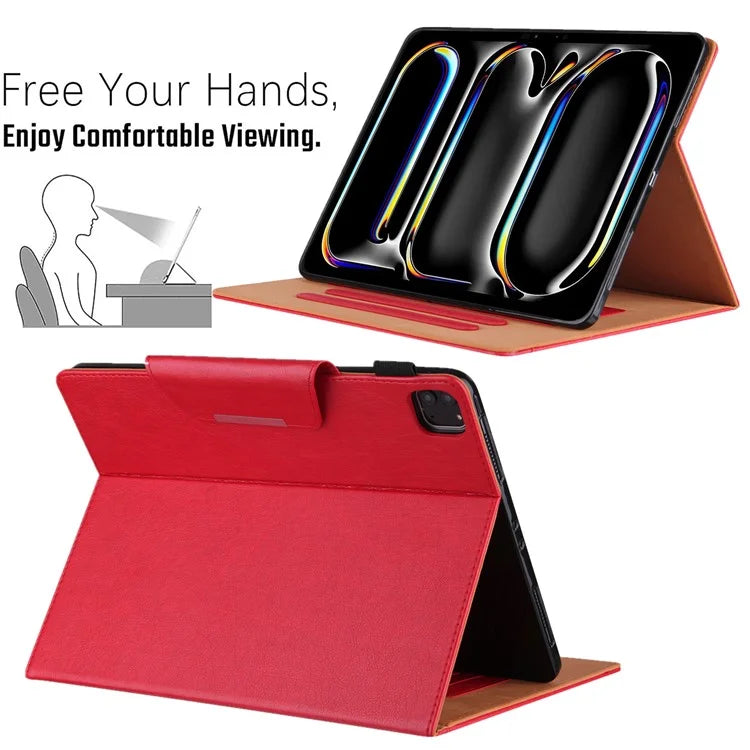 For iPad Pro 11 (2024) Case Adjustable Stand PU Leather Tablet Cover with Auto Wake  /  Sleep