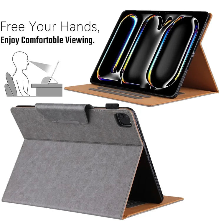 For iPad Pro 11 (2024) Case Adjustable Stand PU Leather Tablet Cover with Auto Wake  /  Sleep