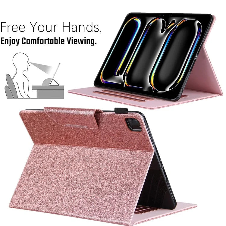 For iPad Pro 11 (2024) Case Adjustable Stand PU Leather Tablet Cover with Auto Wake  /  Sleep