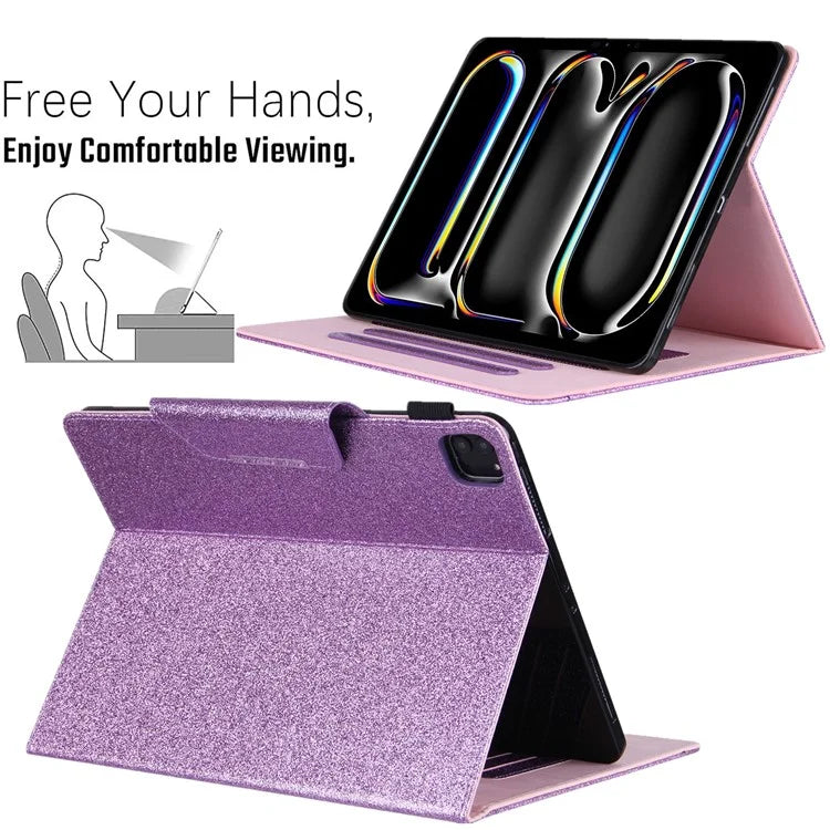 For iPad Pro 11 (2024) Case Adjustable Stand PU Leather Tablet Cover with Auto Wake  /  Sleep