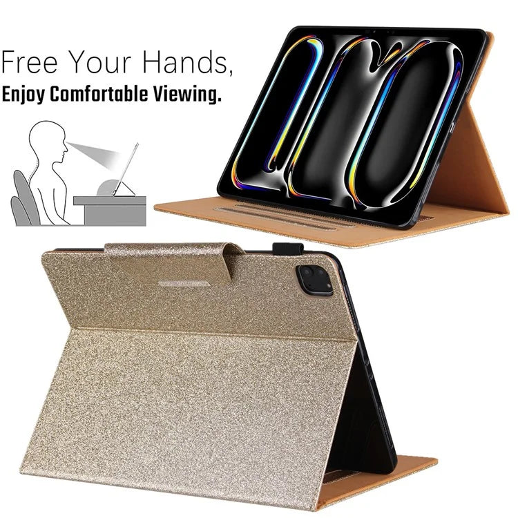 For iPad Pro 11 (2024) Case Adjustable Stand PU Leather Tablet Cover with Auto Wake  /  Sleep