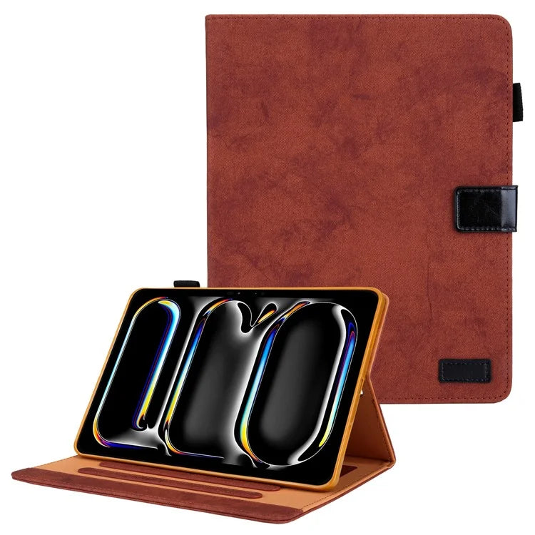 For iPad Pro 11 (2024) Case Cloth Texture PU Leather Tablet Cover with Auto Wake / Sleep