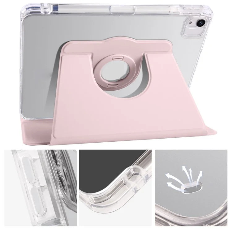 For iPad Air 11 (2024) Case Rotating Stand Leather+Clear TPU Detachable Tablet Cover