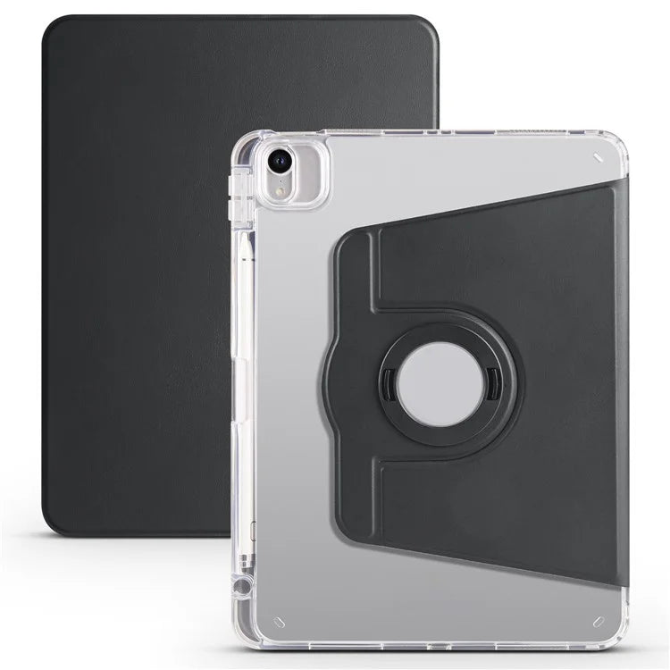 For iPad Air 11 (2024) Case Rotating Stand Leather+Clear TPU Detachable Tablet Cover