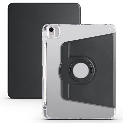 For iPad Air 11 (2024) Case Rotating Stand Leather+Clear TPU Detachable Tablet Cover