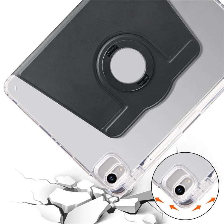 For iPad Air 11 (2024) Case Rotating Stand Leather+Clear TPU Detachable Tablet Cover
