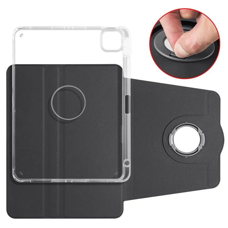 For iPad Air 11 (2024) Case Rotating Stand Leather+Clear TPU Detachable Tablet Cover