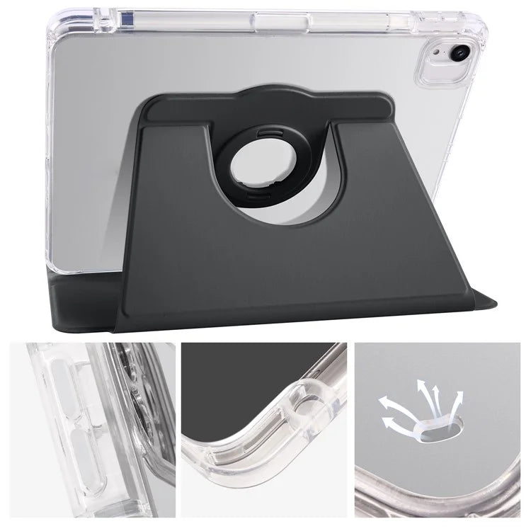 For iPad Air 11 (2024) Case Rotating Stand Leather+Clear TPU Detachable Tablet Cover