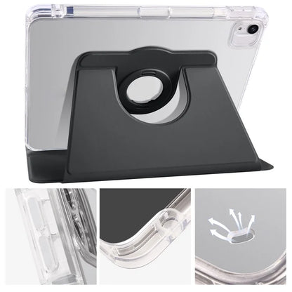 For iPad Air 11 (2024) Case Rotating Stand Leather+Clear TPU Detachable Tablet Cover