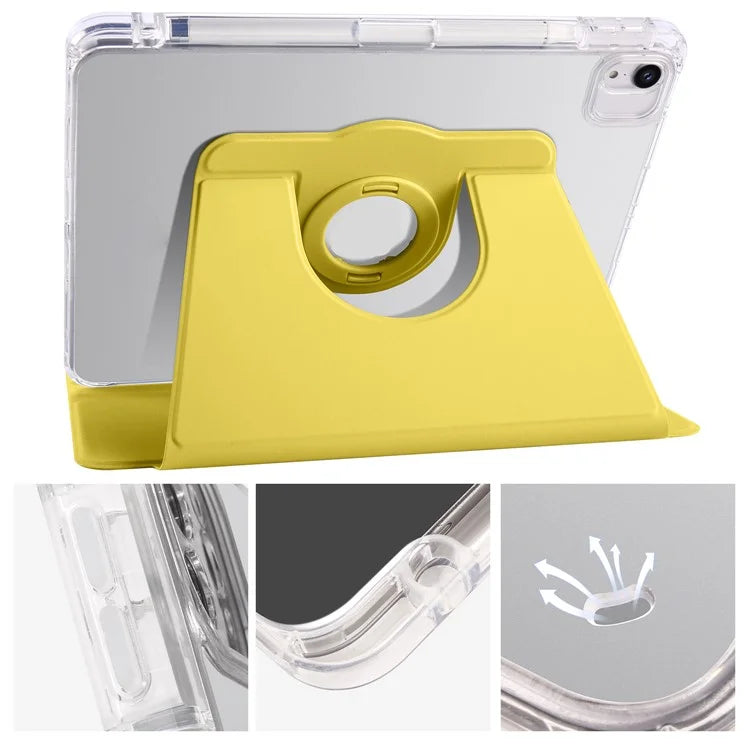 For iPad Air 11 (2024) Case Rotating Stand Leather+Clear TPU Detachable Tablet Cover