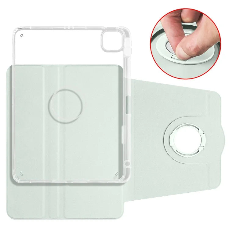 For iPad Air 11 (2024) Case Rotating Stand Leather+Clear TPU Detachable Tablet Cover