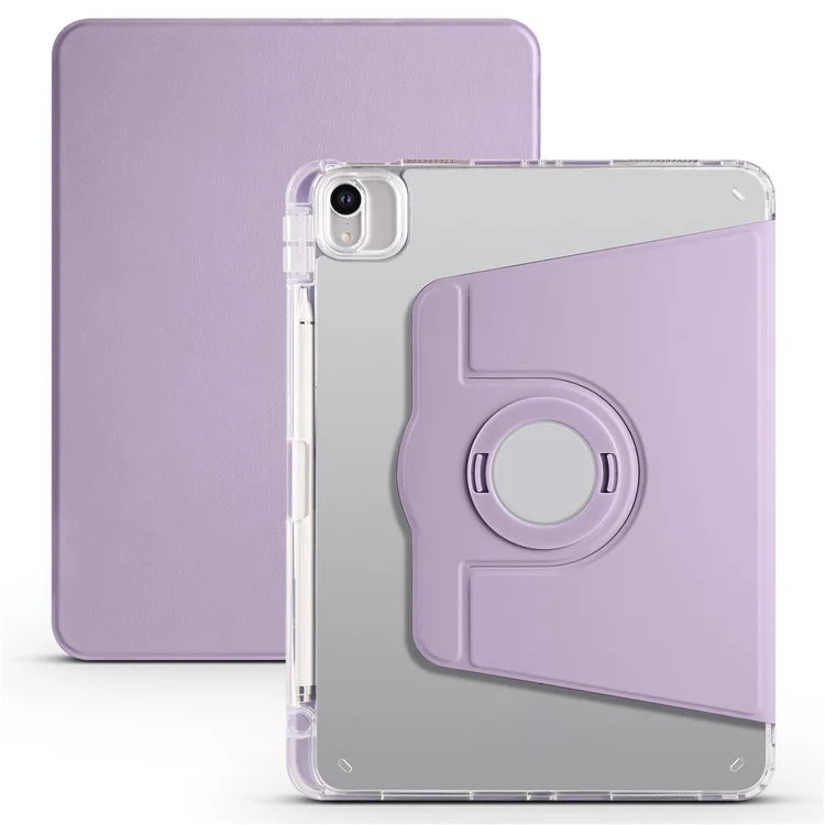 For iPad Air 11 (2024) Case Rotating Stand Leather+Clear TPU Detachable Tablet Cover