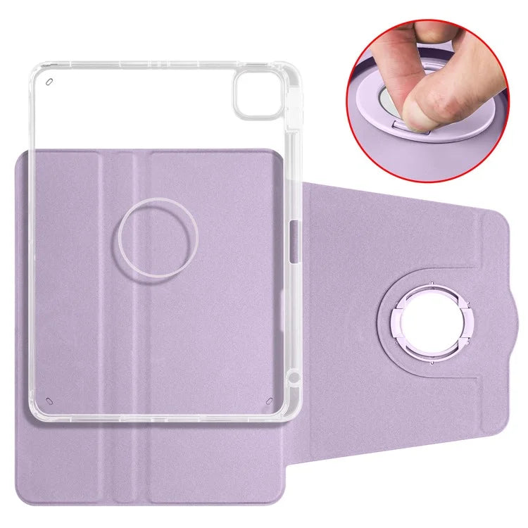 For iPad Air 11 (2024) Case Rotating Stand Leather+Clear TPU Detachable Tablet Cover