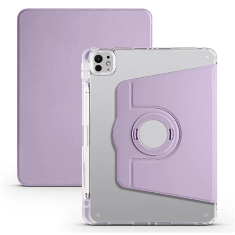 For iPad Pro 11 (2024) Clear Case Rotary Stand Detachable PU Leather TPU Tablet Cover