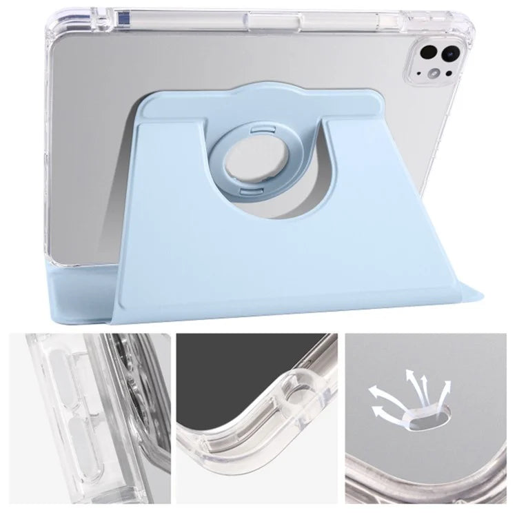 For iPad Pro 11 (2024) Clear Case Rotary Stand Detachable PU Leather TPU Tablet Cover