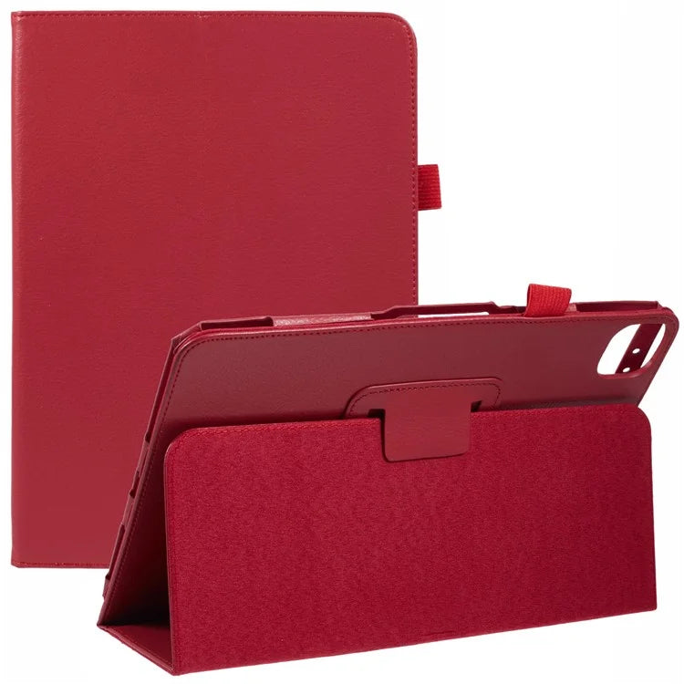 For iPad Air 11 (2024) Case Litchi Texture Leather Tablet Cover with Bi-Fold Stand