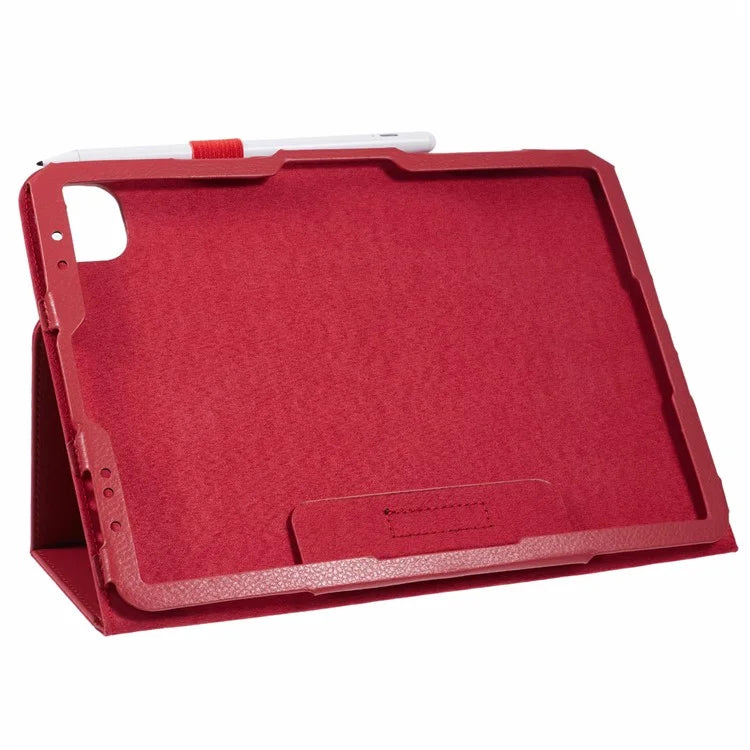 For iPad Air 11 (2024) Case Litchi Texture Leather Tablet Cover with Bi-Fold Stand