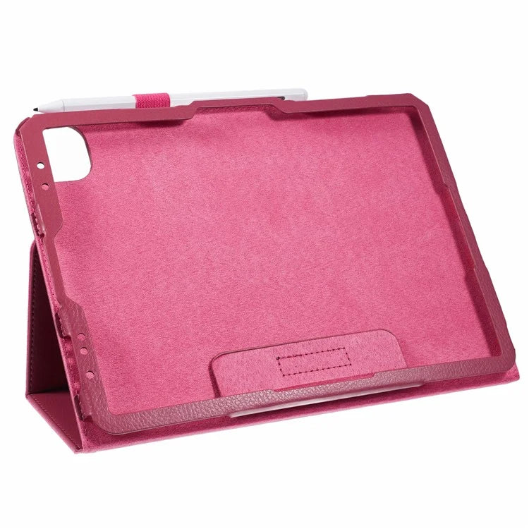 For iPad Air 11 (2024) Case Litchi Texture Leather Tablet Cover with Bi-Fold Stand