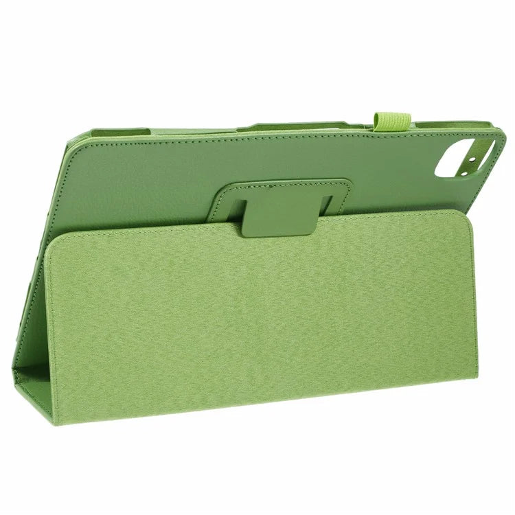 For iPad Air 11 (2024) Case Litchi Texture Leather Tablet Cover with Bi-Fold Stand