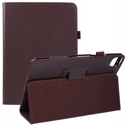For iPad Air 11 (2024) Case Litchi Texture Leather Tablet Cover with Bi-Fold Stand