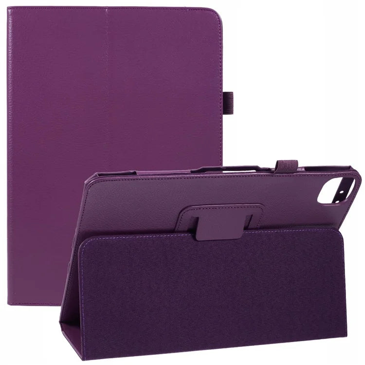 For iPad Air 11 (2024) Case Litchi Texture Leather Tablet Cover with Bi-Fold Stand