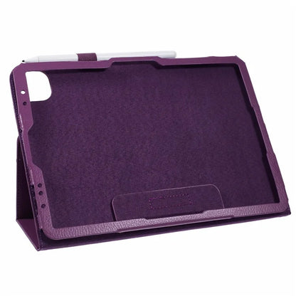 For iPad Air 11 (2024) Case Litchi Texture Leather Tablet Cover with Bi-Fold Stand