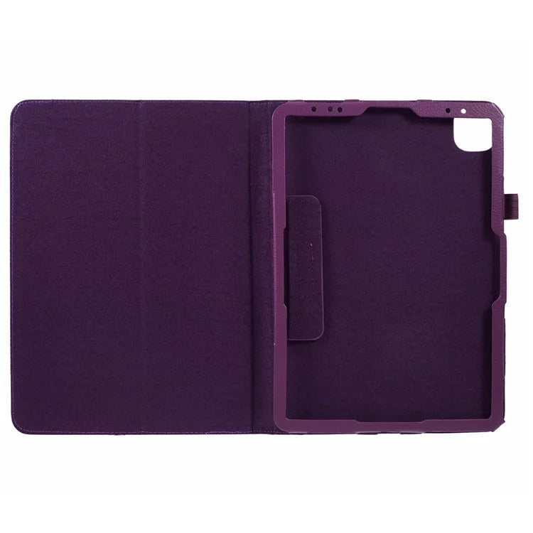For iPad Air 11 (2024) Case Litchi Texture Leather Tablet Cover with Bi-Fold Stand