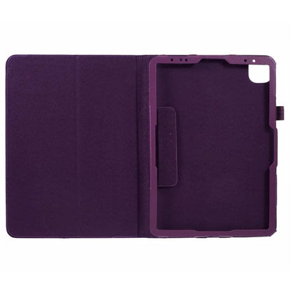 For iPad Air 11 (2024) Case Litchi Texture Leather Tablet Cover with Bi-Fold Stand