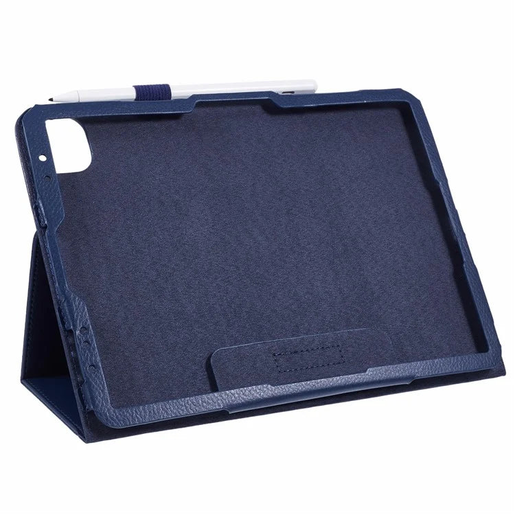 For iPad Air 11 (2024) Case Litchi Texture Leather Tablet Cover with Bi-Fold Stand