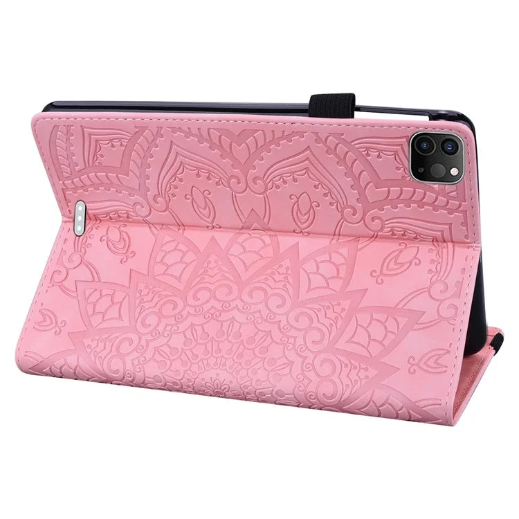 For iPad Pro 11 (2024) Case Flower Pattern Leather Tablet Cover Auto Wake / Sleep
