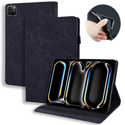 For iPad Pro 11 (2024) Case Flower Pattern Leather Tablet Cover Auto Wake / Sleep