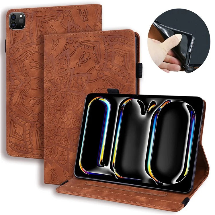 For iPad Pro 11 (2024) Case Flower Pattern Leather Tablet Cover Auto Wake / Sleep
