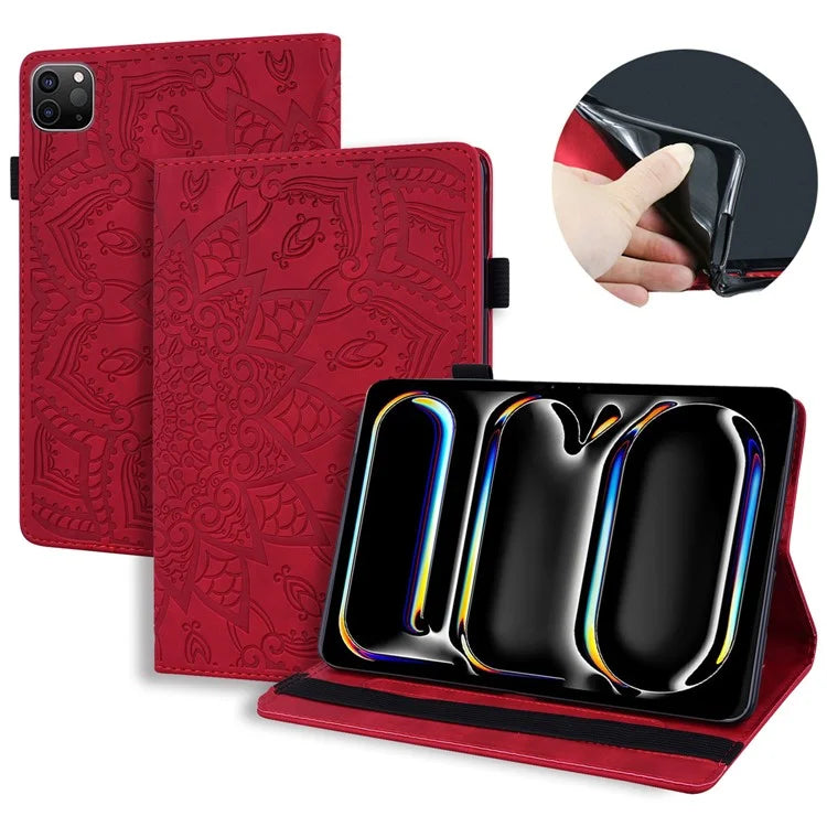 For iPad Pro 11 (2024) Case Flower Pattern Leather Tablet Cover Auto Wake / Sleep