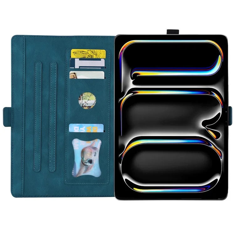 For iPad Pro 11 (2024) Case with Card Slots Butterfly Imprinted Leather Tablet Cover
