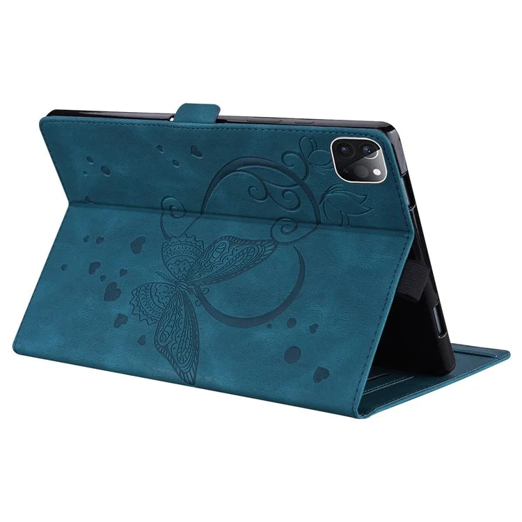 For iPad Pro 11 (2024) Case with Card Slots Butterfly Imprinted Leather Tablet Cover
