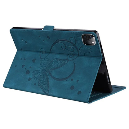 For iPad Pro 11 (2024) Case with Card Slots Butterfly Imprinted Leather Tablet Cover