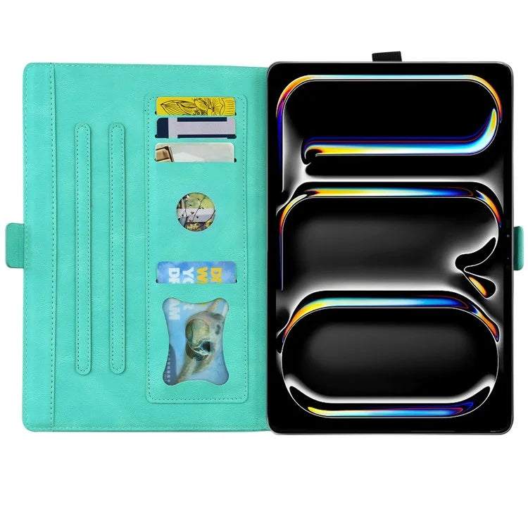 For iPad Pro 11 (2024) Case with Card Slots Butterfly Imprinted Leather Tablet Cover