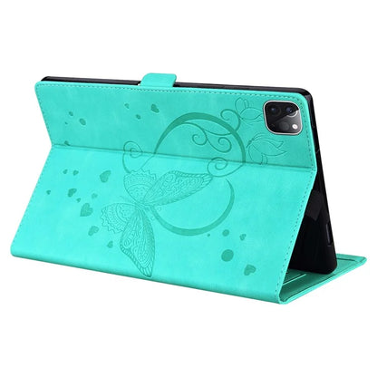 For iPad Pro 11 (2024) Case with Card Slots Butterfly Imprinted Leather Tablet Cover