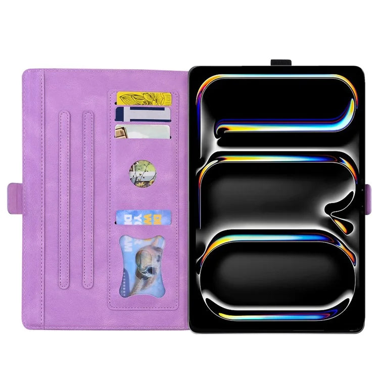 For iPad Pro 11 (2024) Case with Card Slots Butterfly Imprinted Leather Tablet Cover