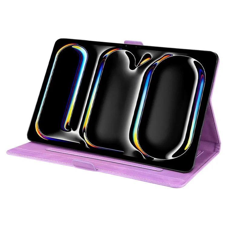 For iPad Pro 11 (2024) Case with Card Slots Butterfly Imprinted Leather Tablet Cover