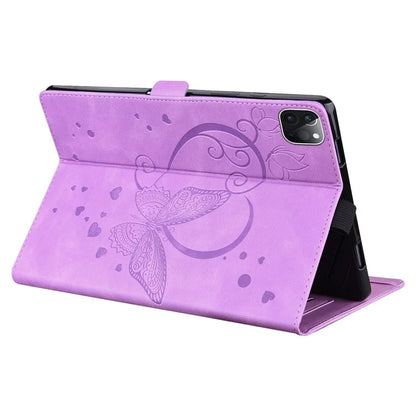 For iPad Pro 11 (2024) Case with Card Slots Butterfly Imprinted Leather Tablet Cover