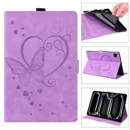 For iPad Pro 11 (2024) Case with Card Slots Butterfly Imprinted Leather Tablet Cover