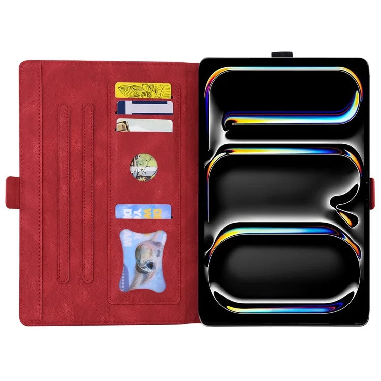 For iPad Pro 11 (2024) Case with Card Slots Butterfly Imprinted Leather Tablet Cover