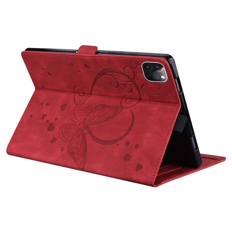 For iPad Pro 11 (2024) Case with Card Slots Butterfly Imprinted Leather Tablet Cover