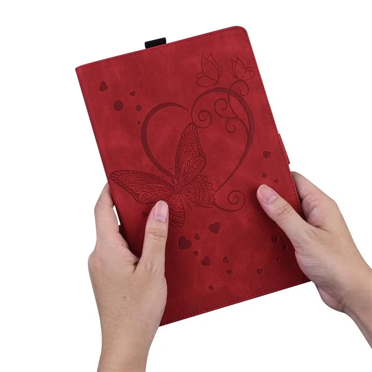 For iPad Pro 11 (2024) Case with Card Slots Butterfly Imprinted Leather Tablet Cover