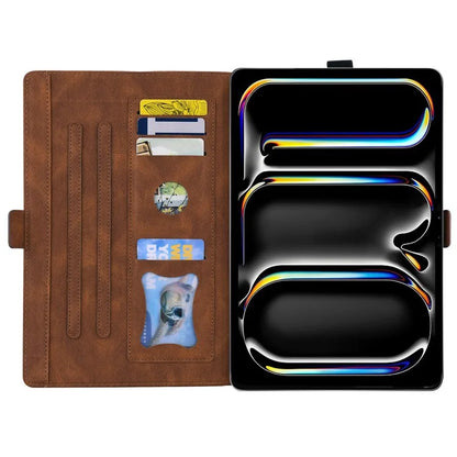 For iPad Pro 11 (2024) Case with Card Slots Butterfly Imprinted Leather Tablet Cover
