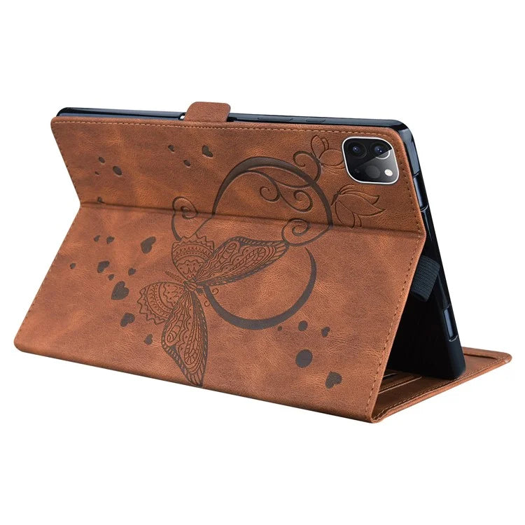 For iPad Pro 11 (2024) Case with Card Slots Butterfly Imprinted Leather Tablet Cover
