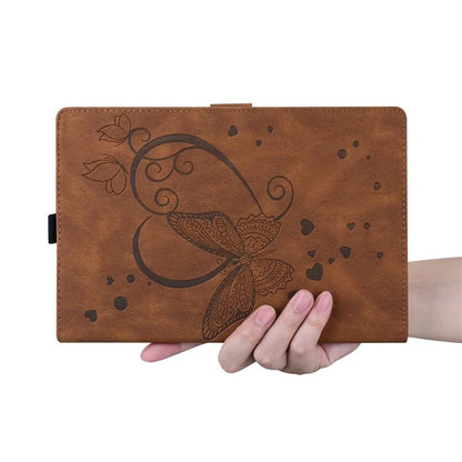 For iPad Pro 11 (2024) Case with Card Slots Butterfly Imprinted Leather Tablet Cover